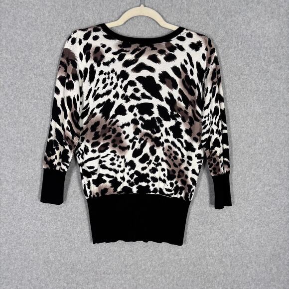 Vintage 90s Joseph A Cardigan Sweater Medium Leopard Animal Thin Mob Twee 80s - Picture 8 of 10